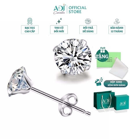 Bông tai Trang sức bạc 925 ADJ đính đá CZ sang trọng cao cấp Châu Tròn Pha Lê 5 Li SB10046AD-SB1145