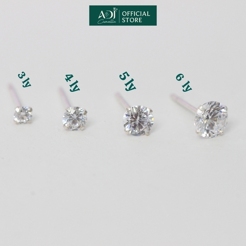 Bông tai Trang sức bạc 925 ADJ đính đá CZ sang trọng cao cấp Châu Tròn Pha Lê 5 Li SB10046AD-SB1145