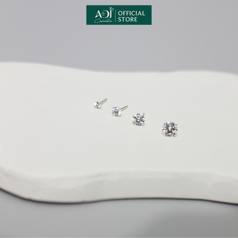Bông tai Trang sức bạc 925 ADJ đính đá CZ sang trọng cao cấp Châu Tròn Pha Lê 3 Li SB10044AD-SB1141