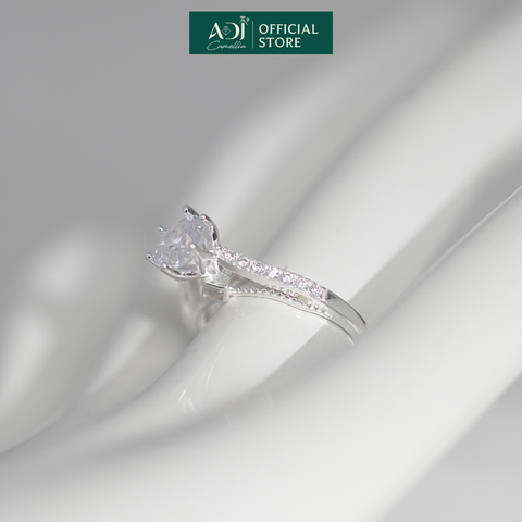 Nhẫn Bạc Nữ ADJ Trụ Vương Miện Cao phối Viền Đôi Nạm Đá Lấp Lánh