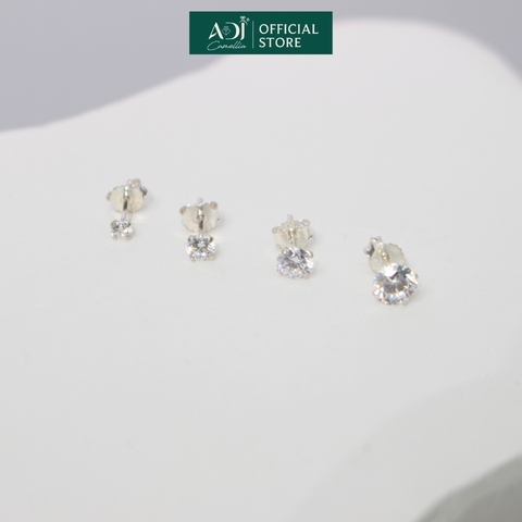 Bông tai Trang sức bạc 925 ADJ đính đá CZ sang trọng cao cấp Châu Tròn Pha Lê 5 Li SB10046AD-SB1145