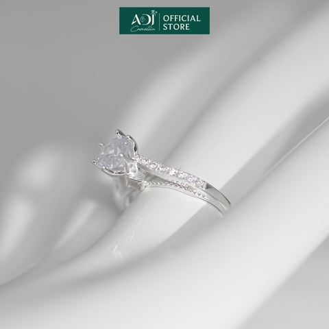 Nhẫn Bạc Nữ ADJ Trụ Vương Miện Cao phối Viền Đôi Nạm Đá Lấp Lánh