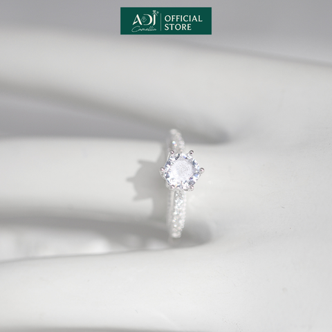 Nhẫn Bạc Nữ ADJ Trụ Vương Miện Cao phối Viền Đôi Nạm Đá Lấp Lánh