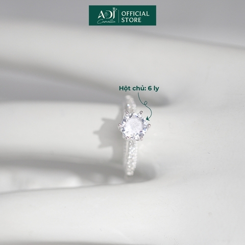Nhẫn Bạc Nữ ADJ Trụ Vương Miện Cao phối Viền Đôi Nạm Đá Lấp Lánh