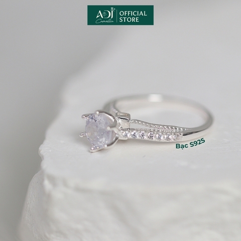 Nhẫn Bạc Nữ ADJ Trụ Vương Miện Cao phối Viền Đôi Nạm Đá Lấp Lánh