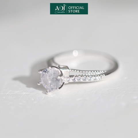 Nhẫn Bạc Nữ ADJ Trụ Vương Miện Cao phối Viền Đôi Nạm Đá Lấp Lánh