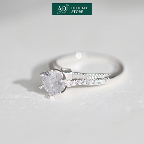 Nhẫn Bạc Nữ ADJ Trụ Vương Miện Cao phối Viền Đôi Nạm Đá Lấp Lánh