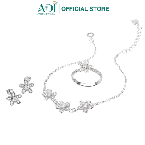 Bộ sản phẩm Trang sức bạc 925 ADJ đính đá CZ sang trọng cao cấp Bông hoa 5 cánh
