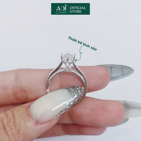 Nhẫn Bạc Nữ ADJ Trụ Vương Miện Cao phối Viền Đôi Nạm Đá Lấp Lánh