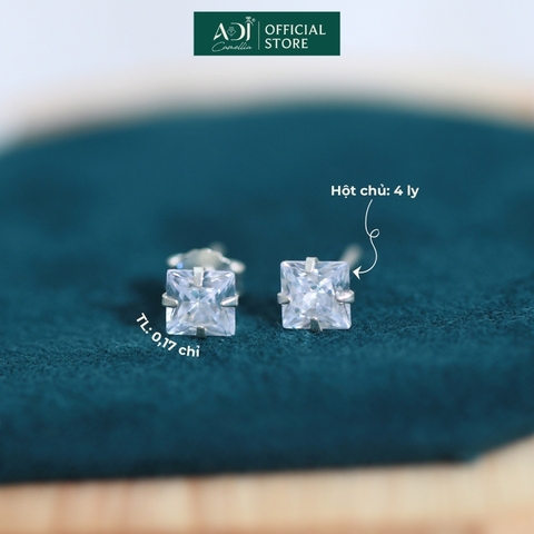 Bông tai Trang sức bạc 925 ADJ đính đá CZ sang trọng cao cấp Pha Lê Vuông SB10048AD - SB1143