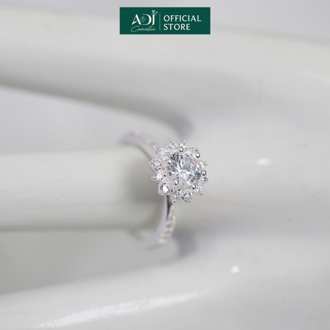 Nhẫn Bạc Nữ ADJ Hoa Mặt Trời 6 Chấu Trụ Cao Nạm Đá phối Viên Chủ Sang Trọng
