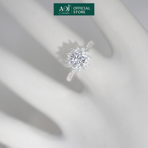 Nhẫn Bạc Nữ ADJ Hoa Mặt Trời 6 Chấu Trụ Cao Nạm Đá phối Viên Chủ Sang Trọng