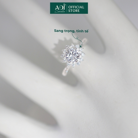 Nhẫn Bạc Nữ ADJ Hoa Mặt Trời 6 Chấu Trụ Cao Nạm Đá phối Viên Chủ Sang Trọng