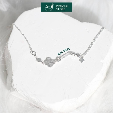 Lắc Tay Nữ Bạc ADJ 925 Cỏ 4 Lá Dập Nổi Kèm Họa Tiết Phụ Kiện Trang Sức Nữ Cao Cấp SL134252AD