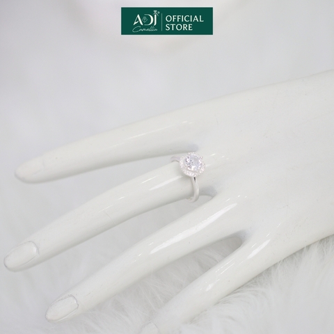 Nhẫn Bạc Nữ ADJ Hoa 4 Cánh Viền Đá Tròn Viên Chủ Lấp Lánh Đế Nạm Tinh Xảo