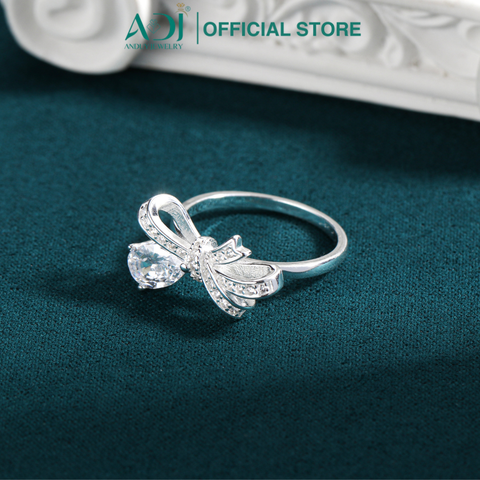 Nhẫn Bạc Nữ ADJ 925 Mặt Nơ Đính Hạt Giọt Nước Lấp Lánh Phụ Kiện Trang Sức Nữ Cao Cấp SN16202AD