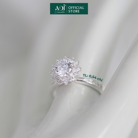 Nhẫn Bạc Nữ ADJ Hoa Mặt Trời 6 Chấu Trụ Cao Nạm Đá phối Viên Chủ Sang Trọng