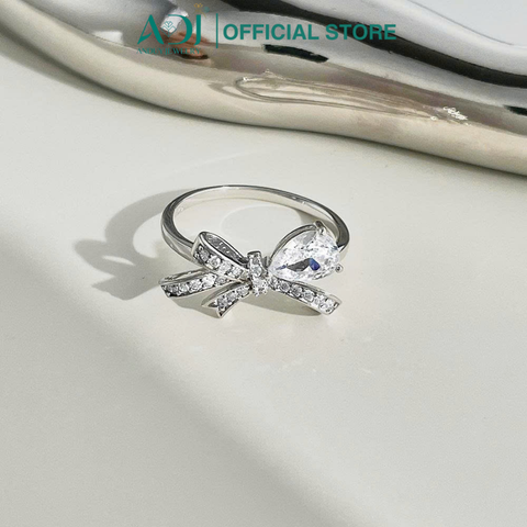 Nhẫn Bạc Nữ ADJ 925 Mặt Nơ Đính Hạt Giọt Nước Lấp Lánh Phụ Kiện Trang Sức Nữ Cao Cấp SN16202AD