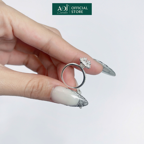 Nhẫn Bạc Nữ ADJ Hoa Mặt Trời 6 Chấu Trụ Cao Nạm Đá phối Viên Chủ Sang Trọng