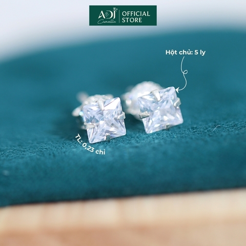 Bông tai Trang sức bạc 925 ADJ đính đá CZ sang trọng cao cấp Pha Lê Vuông SB10049AD