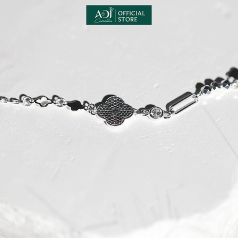 Lắc Tay Nữ Bạc ADJ 925 Cỏ 4 Lá Dập Nổi Kèm Họa Tiết Phụ Kiện Trang Sức Nữ Cao Cấp SL134252AD