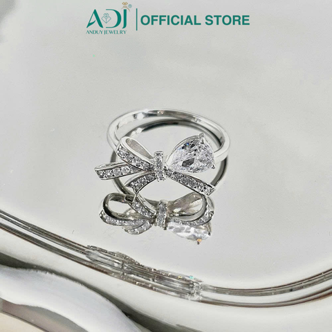 Nhẫn Bạc Nữ ADJ 925 Mặt Nơ Đính Hạt Giọt Nước Lấp Lánh Phụ Kiện Trang Sức Nữ Cao Cấp SN16202AD
