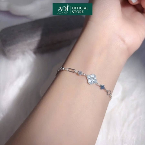 Lắc Tay Nữ Bạc ADJ 925 Cỏ 4 Lá Dập Nổi Kèm Họa Tiết Phụ Kiện Trang Sức Nữ Cao Cấp SL134252AD