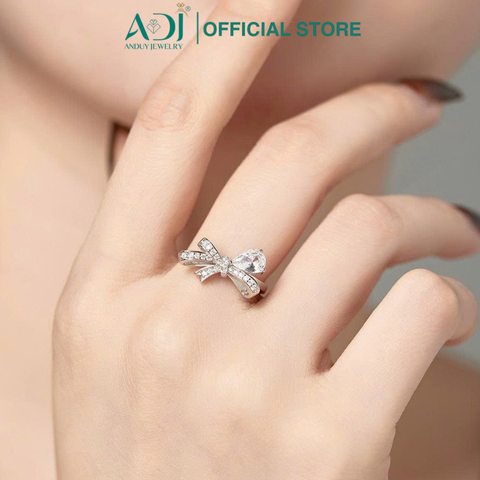 Nhẫn Bạc Nữ ADJ 925 Mặt Nơ Đính Hạt Giọt Nước Lấp Lánh Phụ Kiện Trang Sức Nữ Cao Cấp SN16202AD