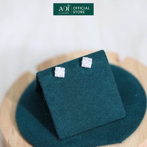 Bông tai Trang sức bạc 925 ADJ đính đá CZ sang trọng cao cấp Pha Lê Vuông SB10049AD