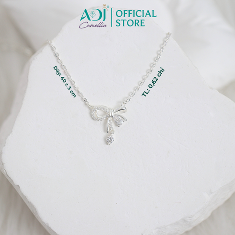 Dây Chuyền Bạc Nữ ADJ Hình Nơ Phối Đá Giọt Nước Lấp Lánh