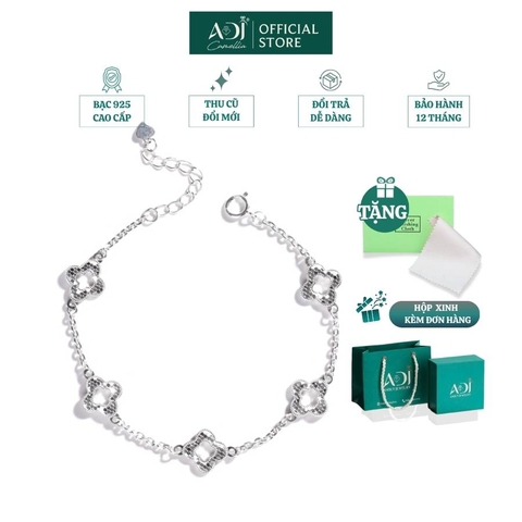 Lắc tay Trang sức bạc 925 ADJ thanh lịch thời trang cao cấp 5 Hoa May Mắn - SLC134254AD