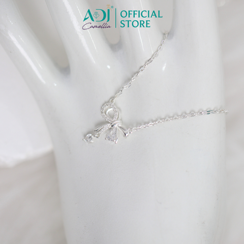 Dây Chuyền Bạc Nữ ADJ Hình Nơ Phối Đá Giọt Nước Lấp Lánh