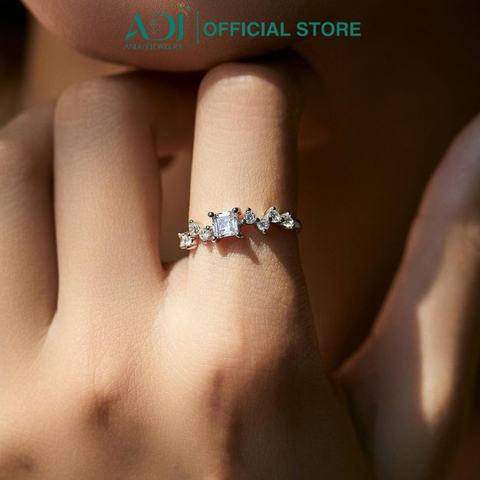 Nhẫn Bạc Nữ ADJ 925 Đính Đá Vuông Lấp Lánh Sang Trọng Phụ Kiện Trang Sức Nữ Cao Cấp SN16203AD