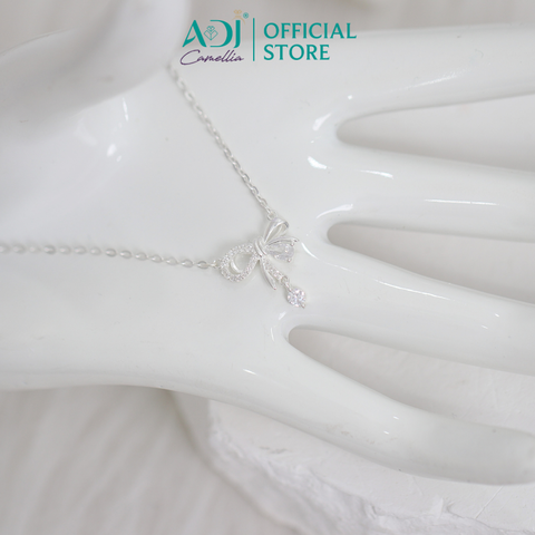 Dây Chuyền Bạc Nữ ADJ Hình Nơ Phối Đá Giọt Nước Lấp Lánh