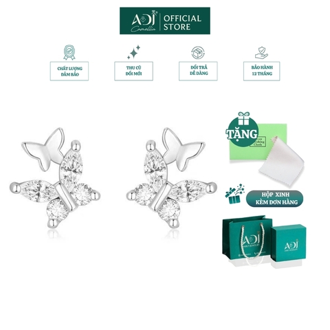 Bông tai Trang sức bạc 925 ADJ an toàn sang trọng cao cấp Đôi Bướm Hồ Điệp SB14704AD