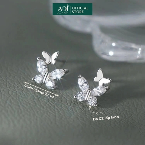 Bông tai Trang sức bạc 925 ADJ an toàn sang trọng cao cấp Đôi Bướm Hồ Điệp SB14704AD