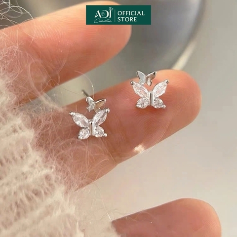 Bông tai Trang sức bạc 925 ADJ an toàn sang trọng cao cấp Đôi Bướm Hồ Điệp SB14704AD