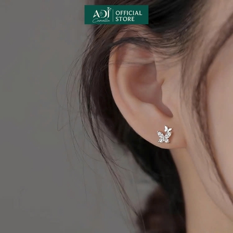 Bông tai Trang sức bạc 925 ADJ an toàn sang trọng cao cấp Đôi Bướm Hồ Điệp SB14704AD