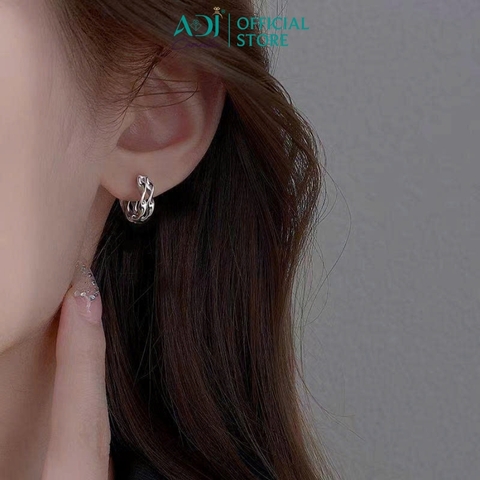 Khuyên Tai Nữ Bạc ADJ 925 Silver Wave Gợn Sóng Xoắn Cá Tính Phá Cách SB118198