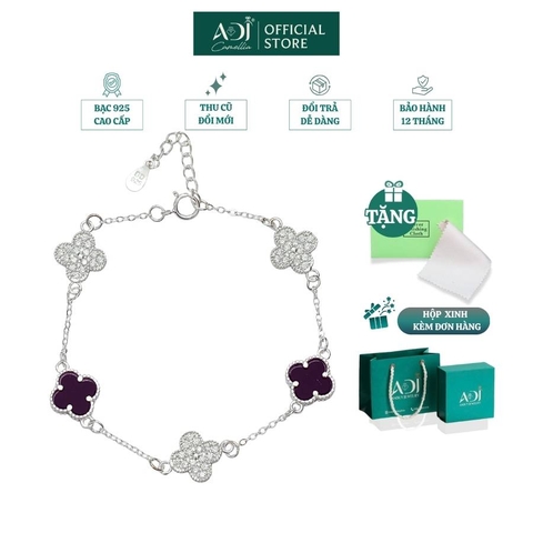 Lắc tay Trang sức bạc 925 ADJ đính đá CZ Tứ Diệp Thảo May Mắn Ngũ Hành Tứ Thời SLT108106AD