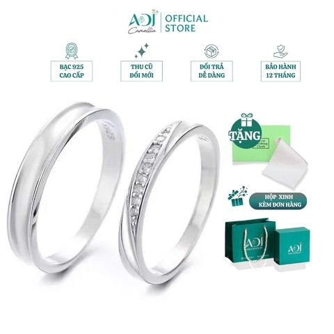 Nhẫn Đôi Bạc ADJ 925 Cặp Chéo Đá CZ Phụ Kiện Trang Sức Nữ Cao Cấp