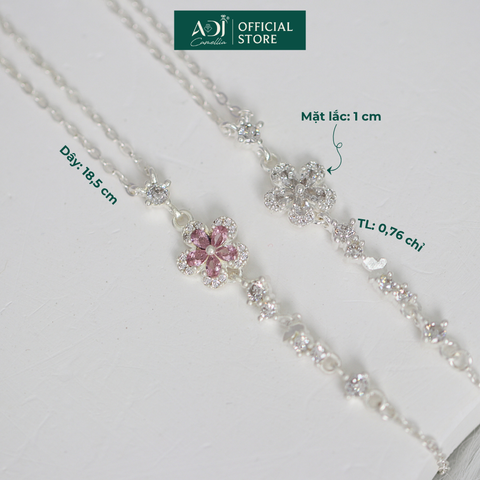Lắc Tay Bạc Nữ ADJ Dây Đôi Mix Charm Hoa Đá Hồng Lấp Lánh