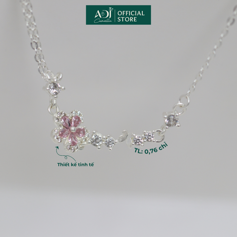 Lắc Tay Bạc Nữ ADJ Dây Đôi Mix Charm Hoa Đá Hồng Lấp Lánh