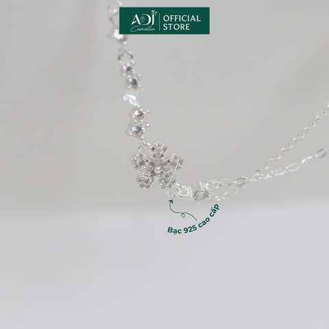 Lắc Tay Bạc Nữ ADJ Dây Đôi Mix Charm Hoa Đá Hồng Lấp Lánh