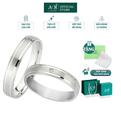 Nhẫn Đôi Bạc ADJ 925  Pure Love Đính Đá CZ Phụ Kiện Trang Sức Nữ Cao Cấp