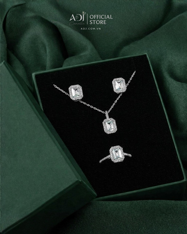 Bộ Trang sức bạc 925 ADJ Tiffany Viên Chữ Nhật To Mang Ánh Sáng Tinh Tế