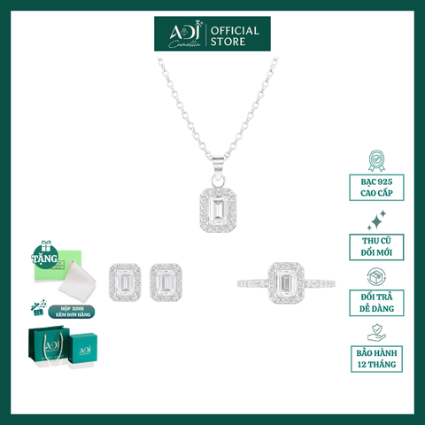 Bộ Trang sức bạc 925 ADJ Tiffany Viên Chữ Nhật To Mang Ánh Sáng Tinh Tế