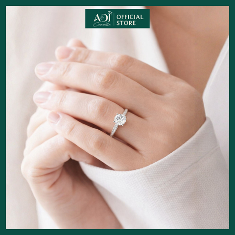 Nhẫn Bạc Nữ ADJ S925 Thiết Kế Đài Hoa Đính Đá CZ Chủ Lấp Lánh, Phụ Kiện Trang Sức Cao Cấp SN156394AD