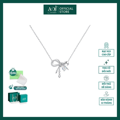 Dây Chuyền Bạc Nữ ADJ Hình Nơ Phối Đá Giọt Nước Lấp Lánh - SD5498AD