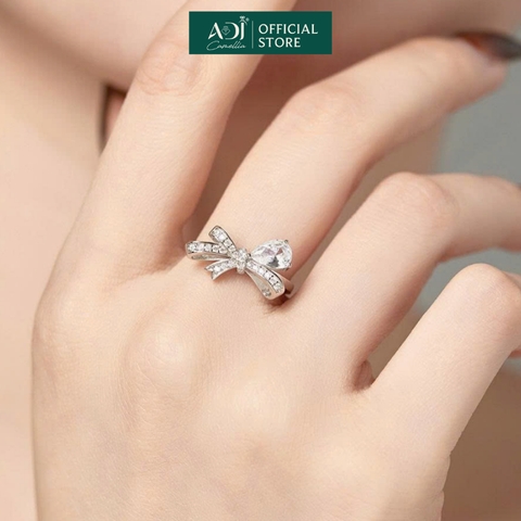 Bộ trang sức Bạc Dây chuyền, Nhẫn, Bông tai Nữ ADJ 925 Nơ Pha Lê Ngọt Ngào Thanh Lịch